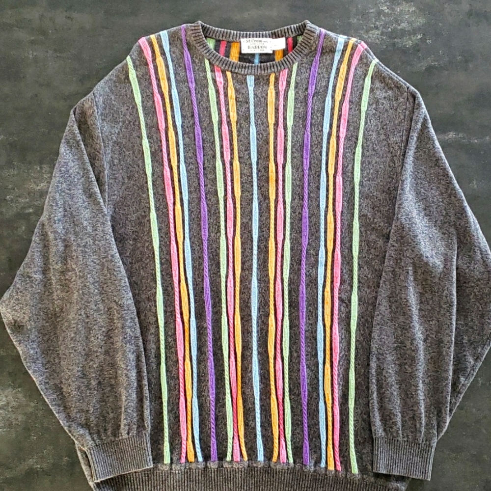 Vintage 90s St Croix Knits Coogi Style Multicolor 3D Sweater Size XXL